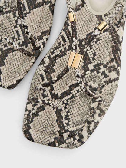 CHARLES & KEITH Quality | Snake-Print Metallic-Accent Toe-Ring Sandals - Animal Print Natural