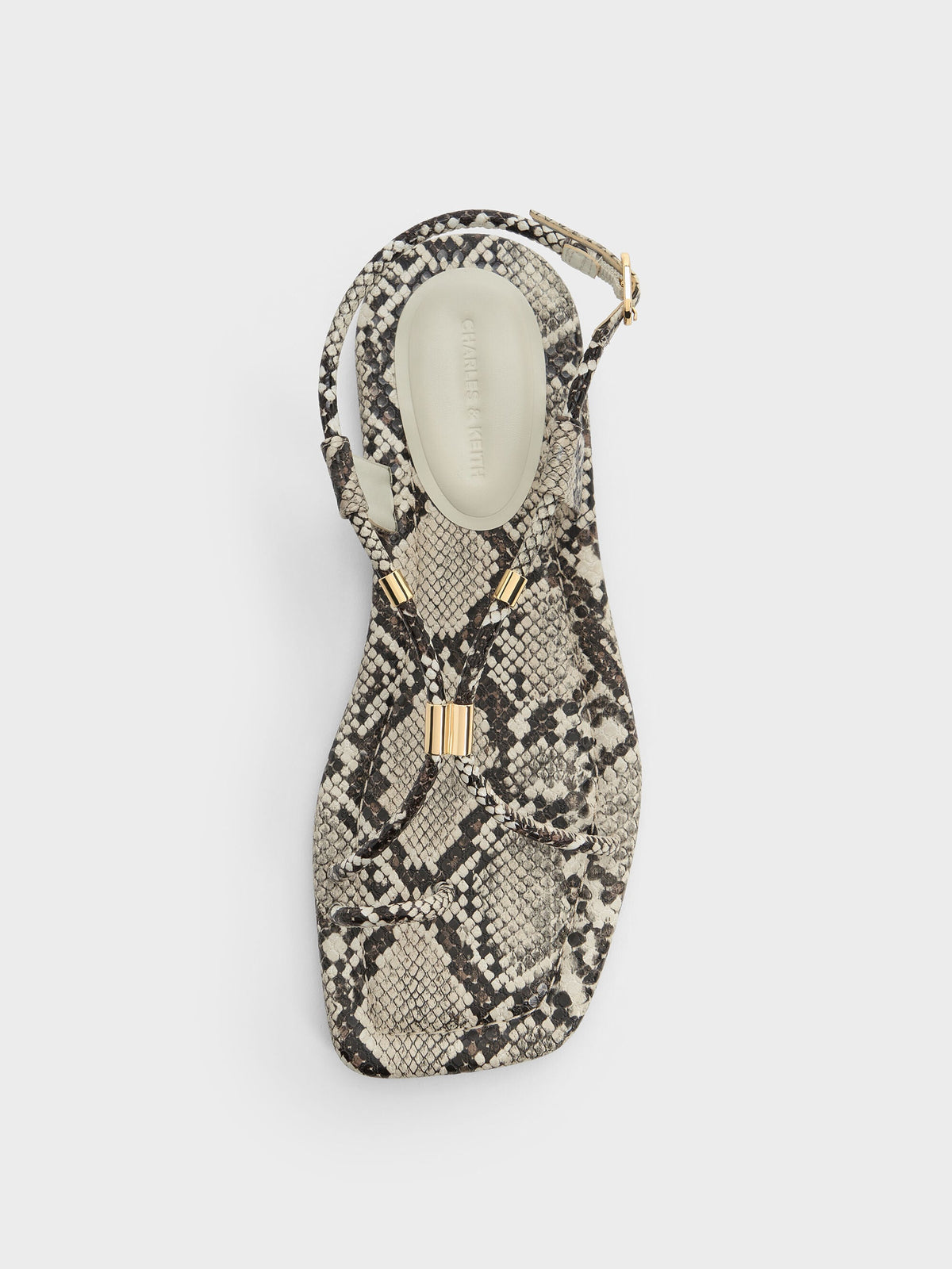CHARLES & KEITH Quality | Snake-Print Metallic-Accent Toe-Ring Sandals - Animal Print Natural