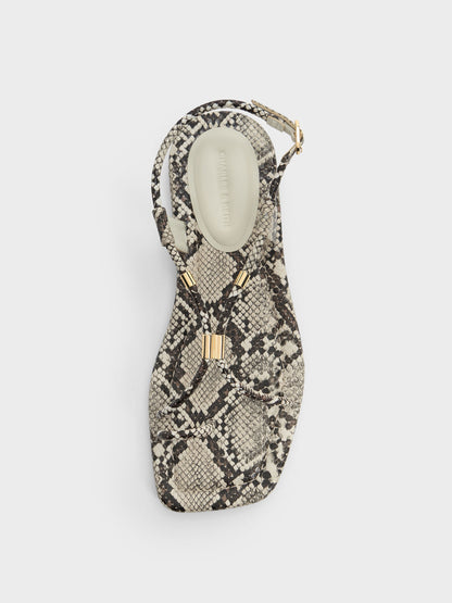 CHARLES & KEITH Quality | Snake-Print Metallic-Accent Toe-Ring Sandals - Animal Print Natural