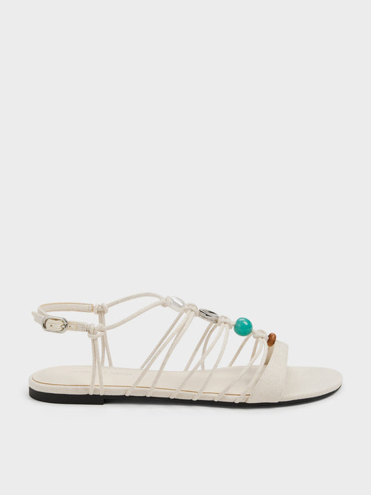 CHARLES & KEITH Featured | Georgie Linen Bead Strappy Sandals - Chalk