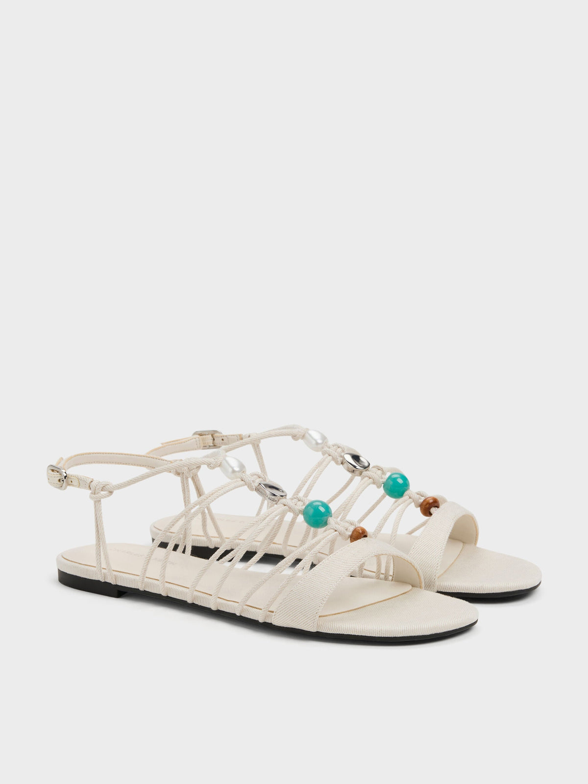 CHARLES & KEITH Featured | Georgie Linen Bead Strappy Sandals - Chalk
