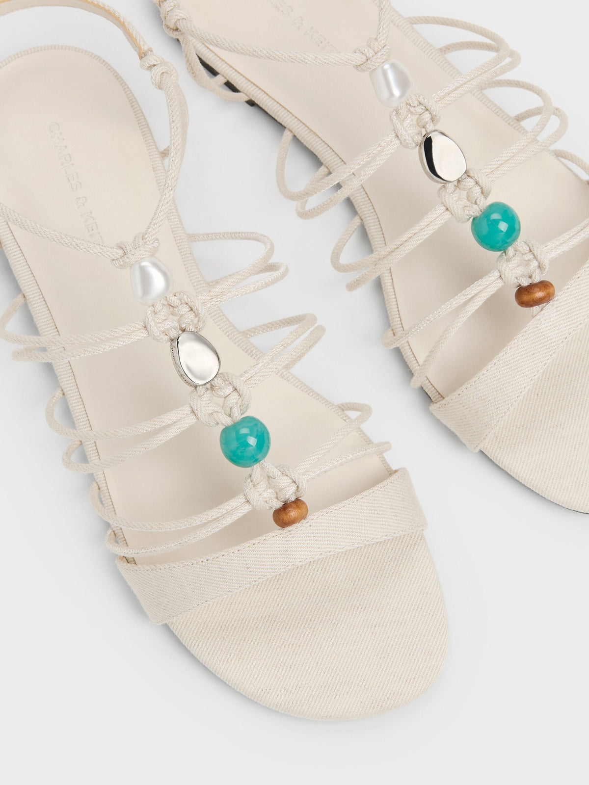 CHARLES & KEITH Featured | Georgie Linen Bead Strappy Sandals - Chalk