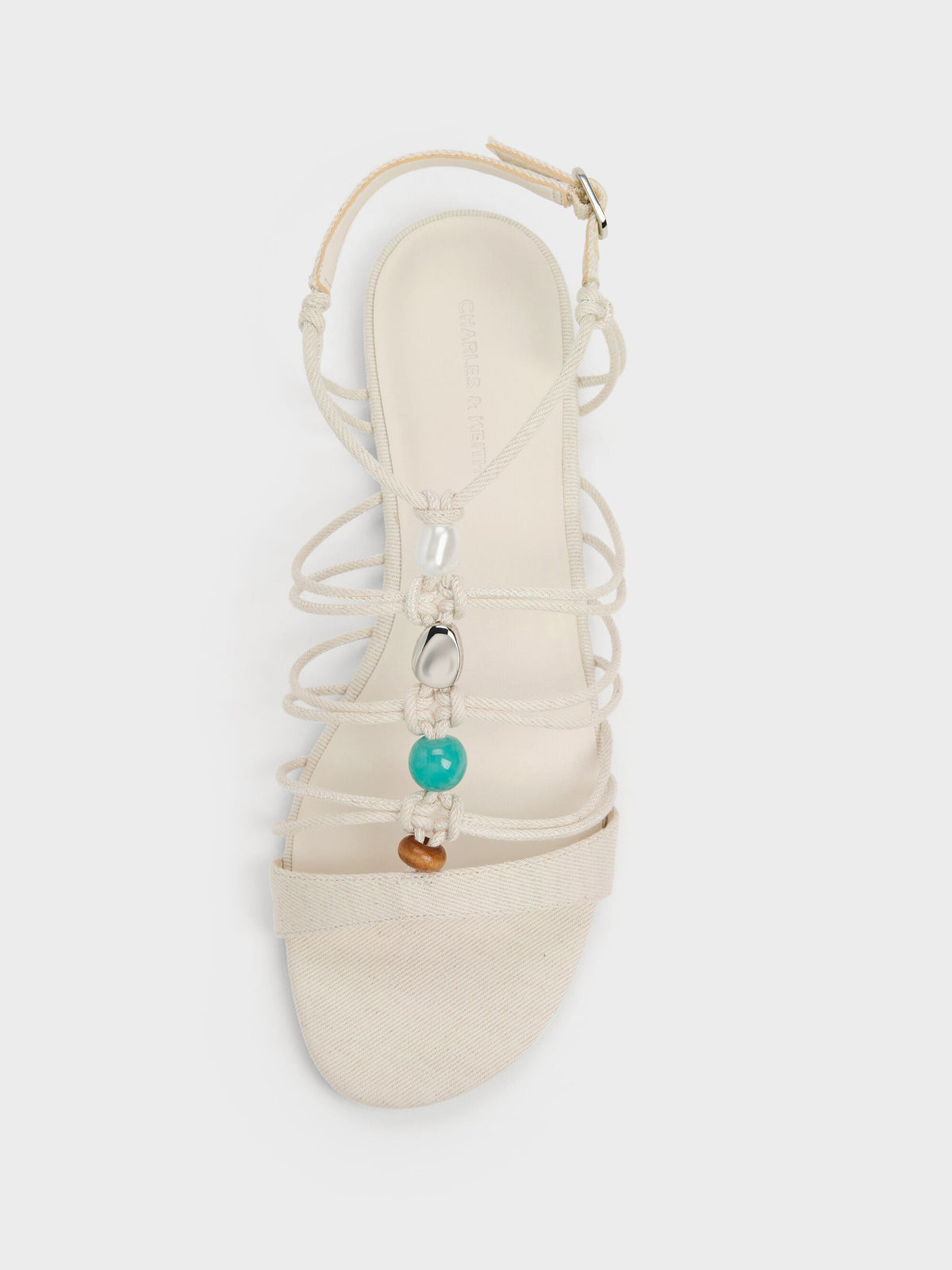 CHARLES & KEITH Featured | Georgie Linen Bead Strappy Sandals - Chalk