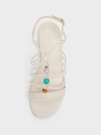 CHARLES & KEITH Featured | Georgie Linen Bead Strappy Sandals - Chalk