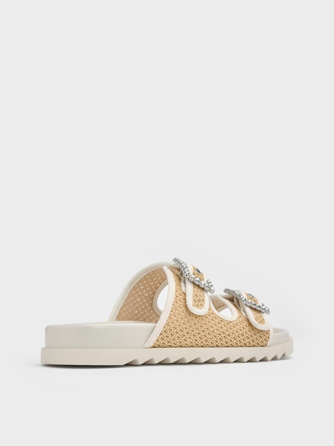 CHARLES & KEITH Value | Raffia Gem-Buckle Double-Strap Sandals - Sand