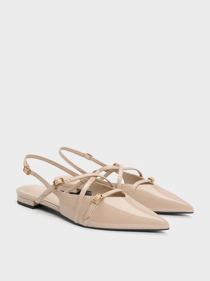 CHARLES & KEITH Best Seller | Maybelle Patent Strappy Slingback Flats - Nude