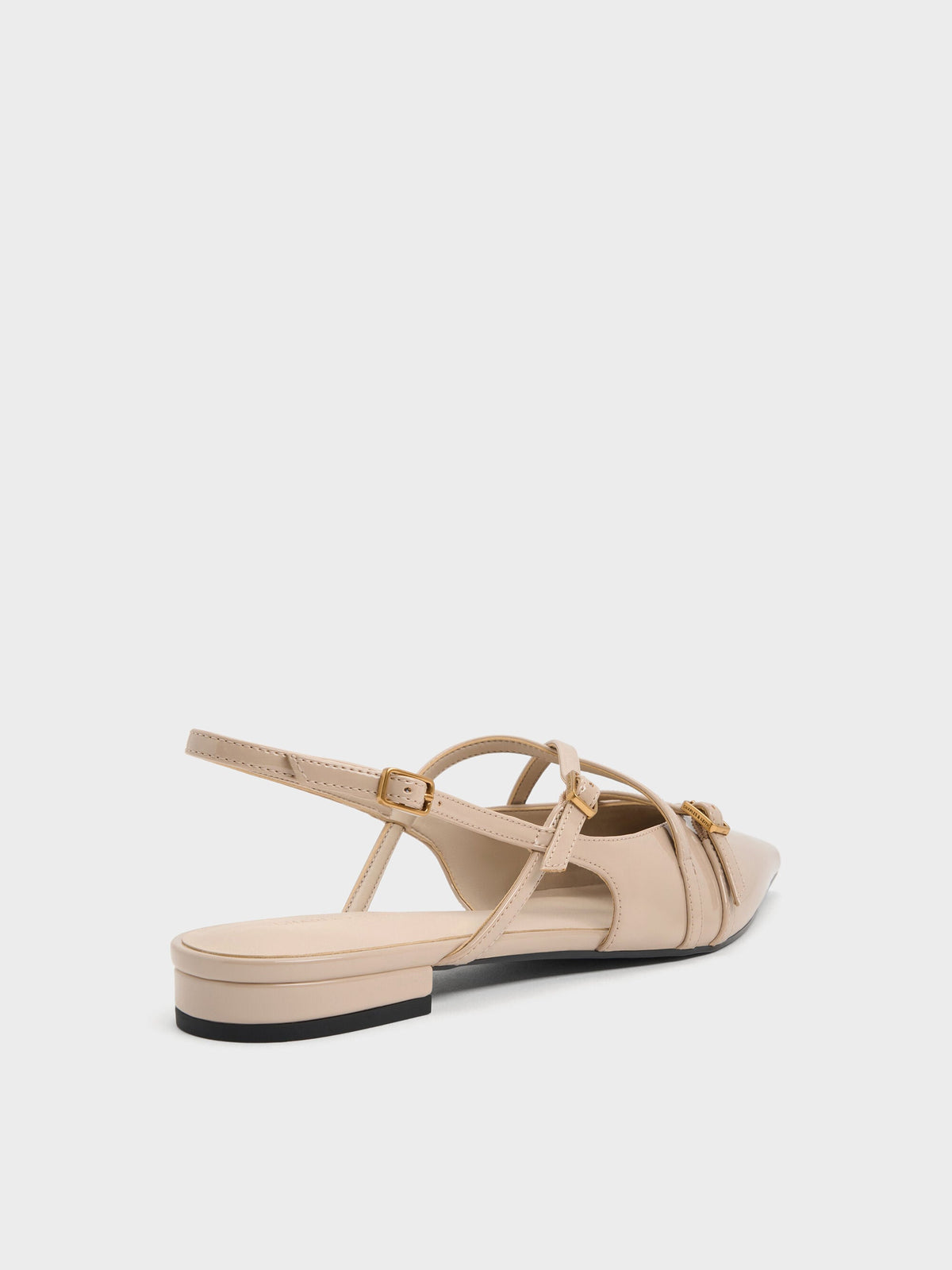 CHARLES & KEITH Best Seller | Maybelle Patent Strappy Slingback Flats - Nude