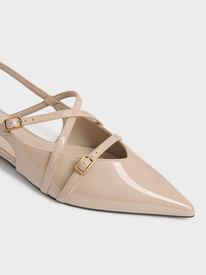 CHARLES & KEITH Best Seller | Maybelle Patent Strappy Slingback Flats - Nude