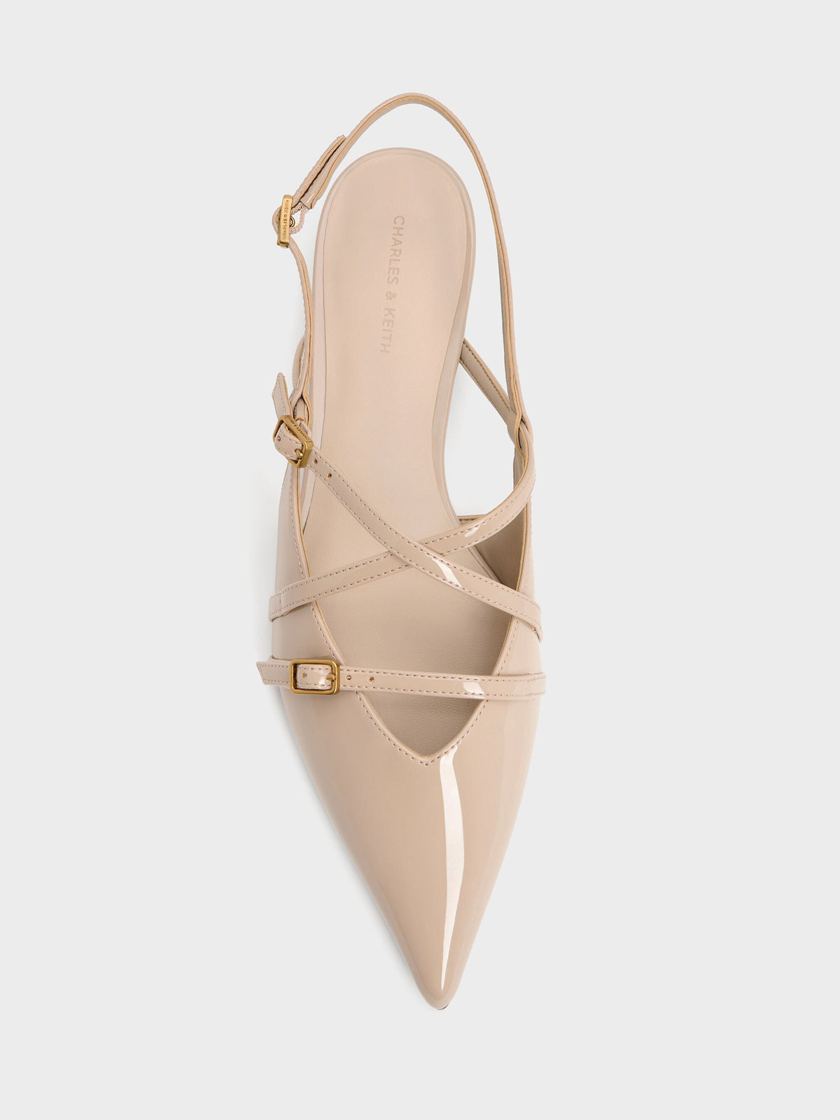 CHARLES & KEITH Best Seller | Maybelle Patent Strappy Slingback Flats - Nude
