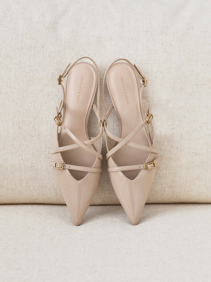 CHARLES & KEITH Best Seller | Maybelle Patent Strappy Slingback Flats - Nude
