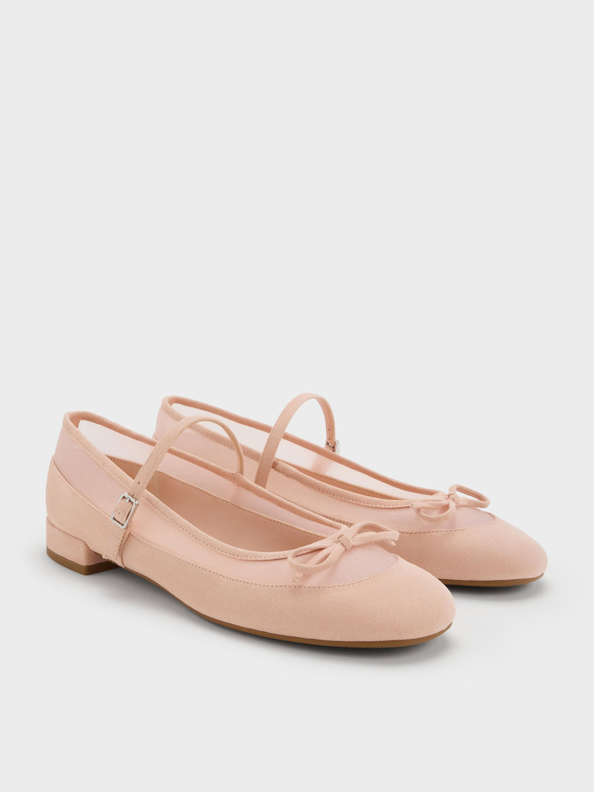CHARLES & KEITH Premium | Mulligan Faux Suede & Mesh Mary Janes - Blush