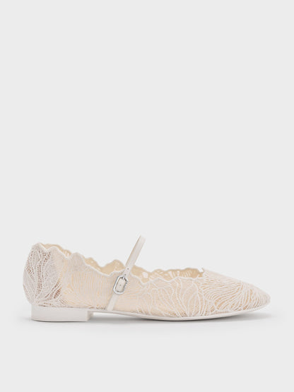 CHARLES & KEITH Great Value | Meja Floral Mary Jane Flats - White