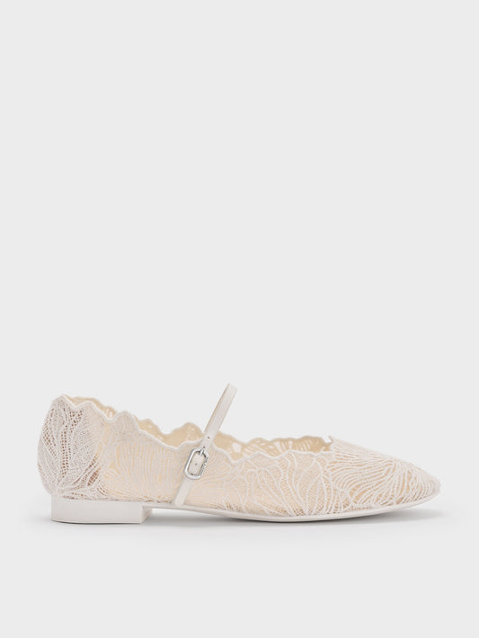 CHARLES & KEITH Great Value | Meja Floral Mary Jane Flats - White