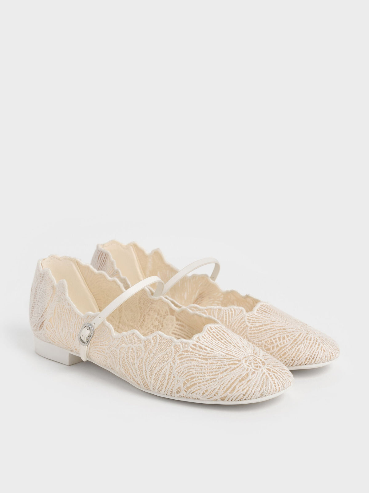 CHARLES & KEITH Great Value | Meja Floral Mary Jane Flats - White
