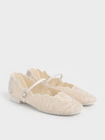 CHARLES & KEITH Great Value | Meja Floral Mary Jane Flats - White