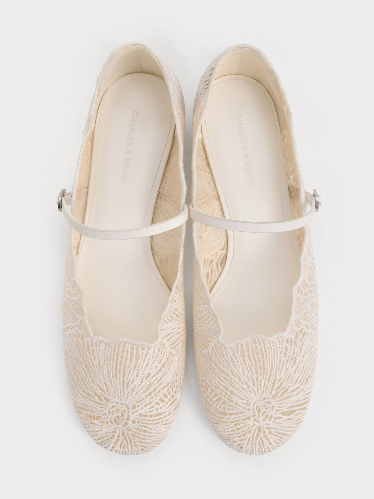 CHARLES & KEITH Great Value | Meja Floral Mary Jane Flats - White