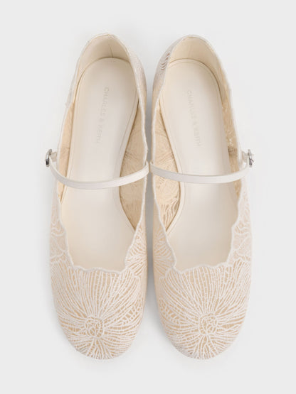 CHARLES & KEITH Great Value | Meja Floral Mary Jane Flats - White