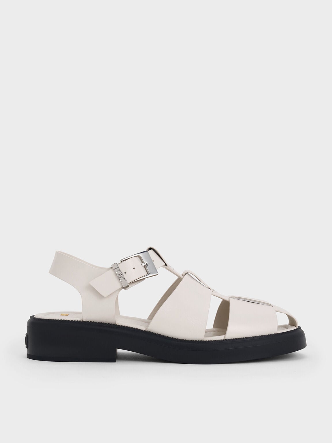 CHARLES & KEITH Featured | Leather Caged Sandals - Chalk