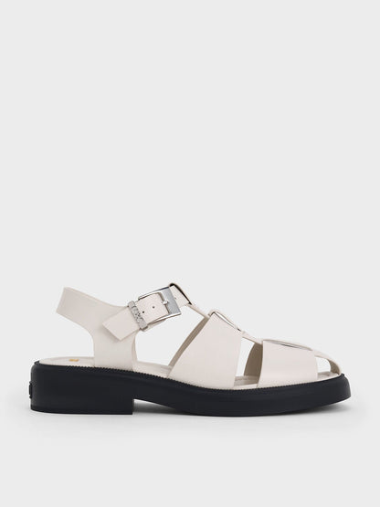CHARLES & KEITH Featured | Leather Caged Sandals - Chalk