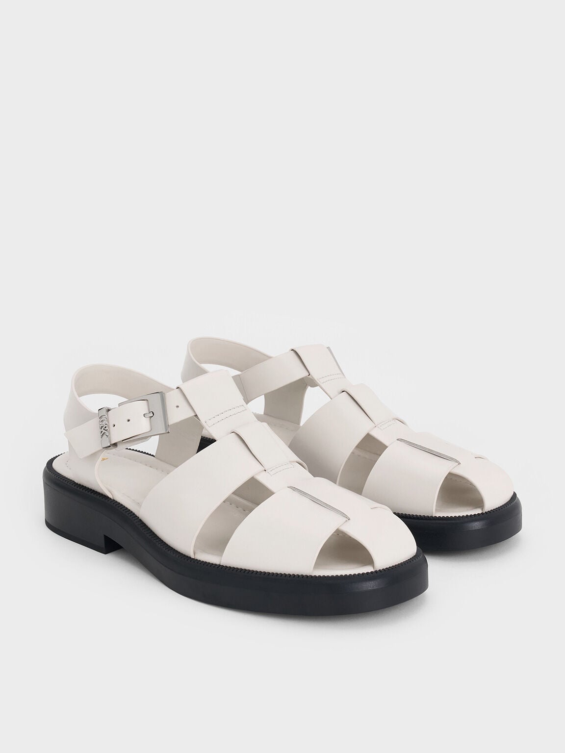 CHARLES & KEITH Featured | Leather Caged Sandals - Chalk