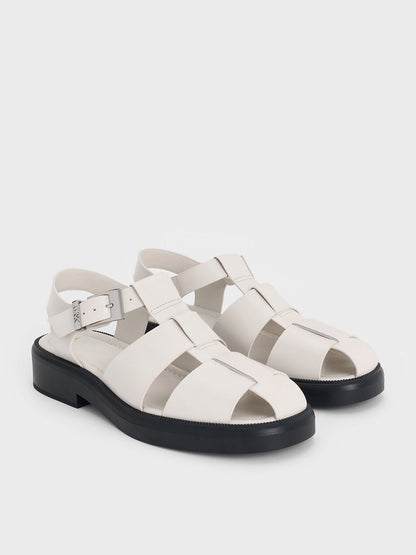 CHARLES & KEITH Featured | Leather Caged Sandals - Chalk