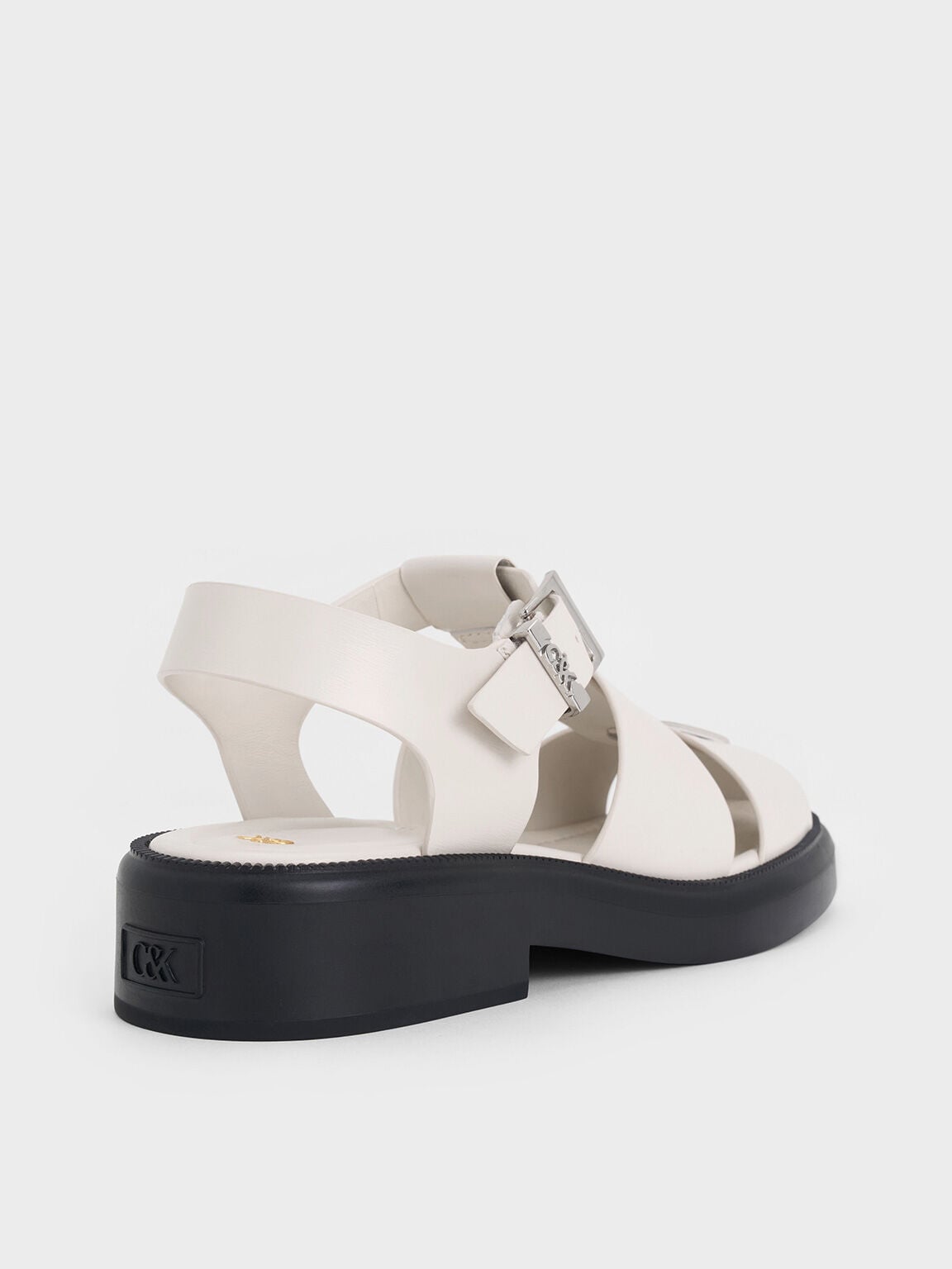 CHARLES & KEITH Featured | Leather Caged Sandals - Chalk