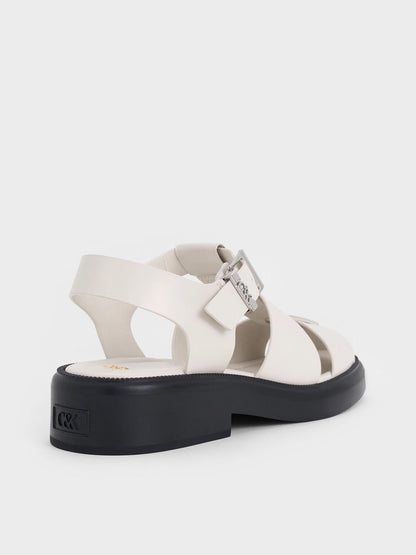 CHARLES & KEITH Featured | Leather Caged Sandals - Chalk