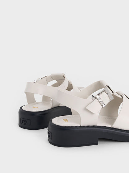 CHARLES & KEITH Featured | Leather Caged Sandals - Chalk