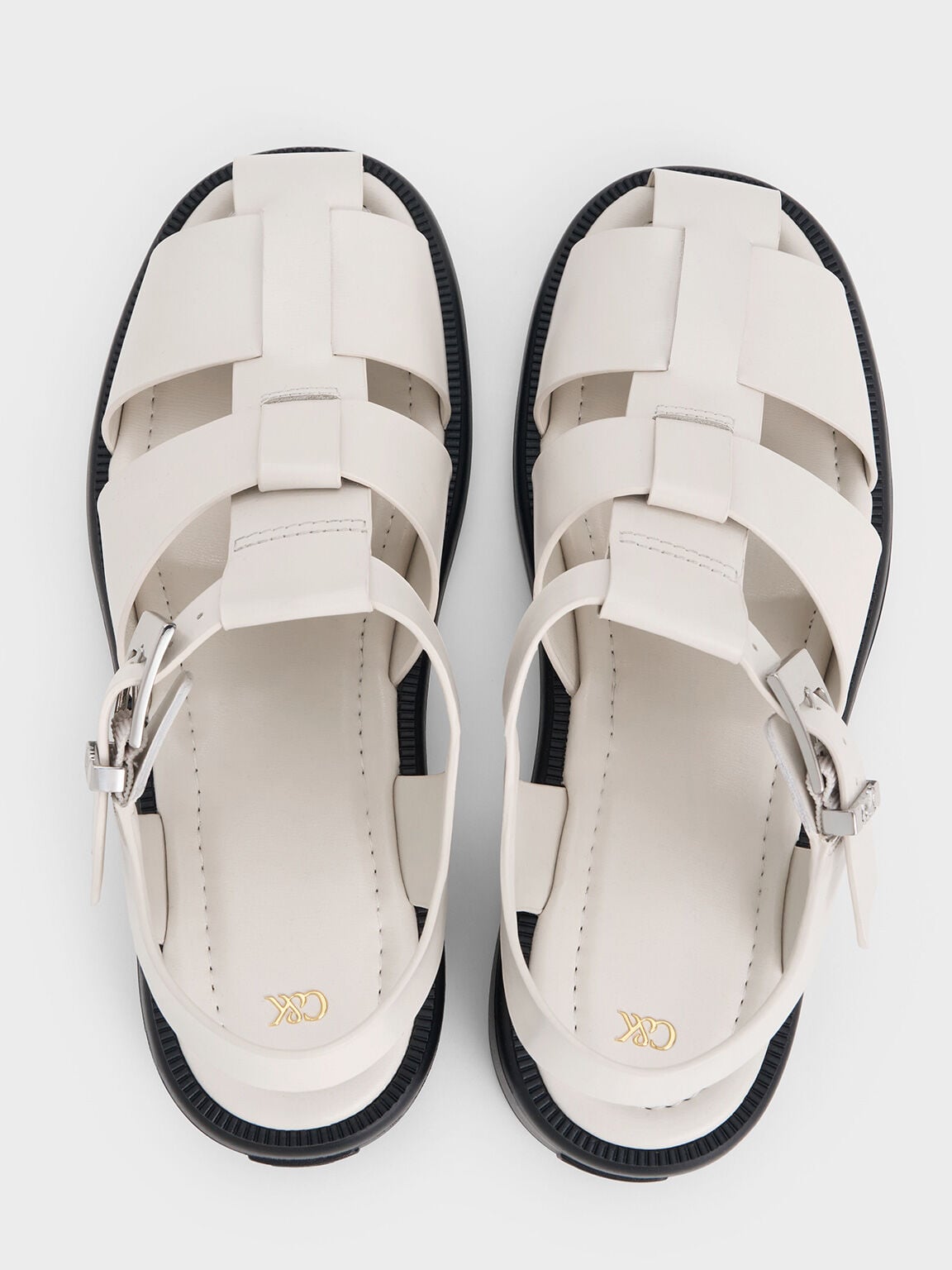 CHARLES & KEITH Featured | Leather Caged Sandals - Chalk