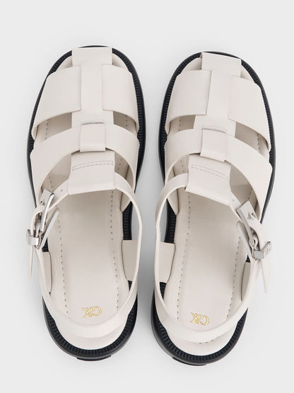 CHARLES & KEITH Featured | Leather Caged Sandals - Chalk