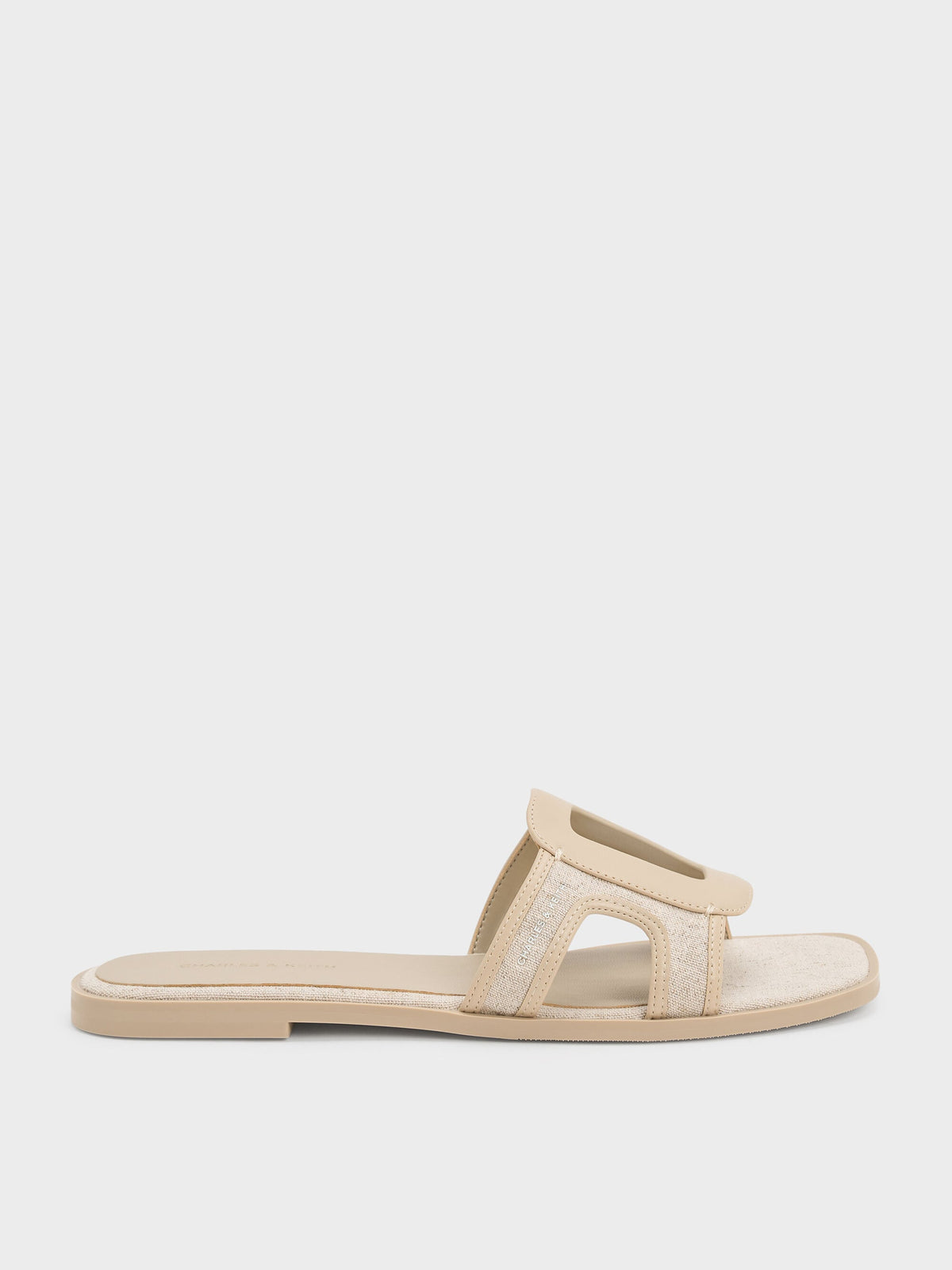 CHARLES & KEITH Smart Buy | Easley Linen Cut-Out Slide Sandals - Taupe