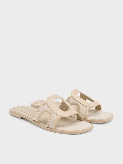 CHARLES & KEITH Smart Buy | Easley Linen Cut-Out Slide Sandals - Taupe