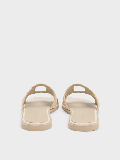 CHARLES & KEITH Smart Buy | Easley Linen Cut-Out Slide Sandals - Taupe