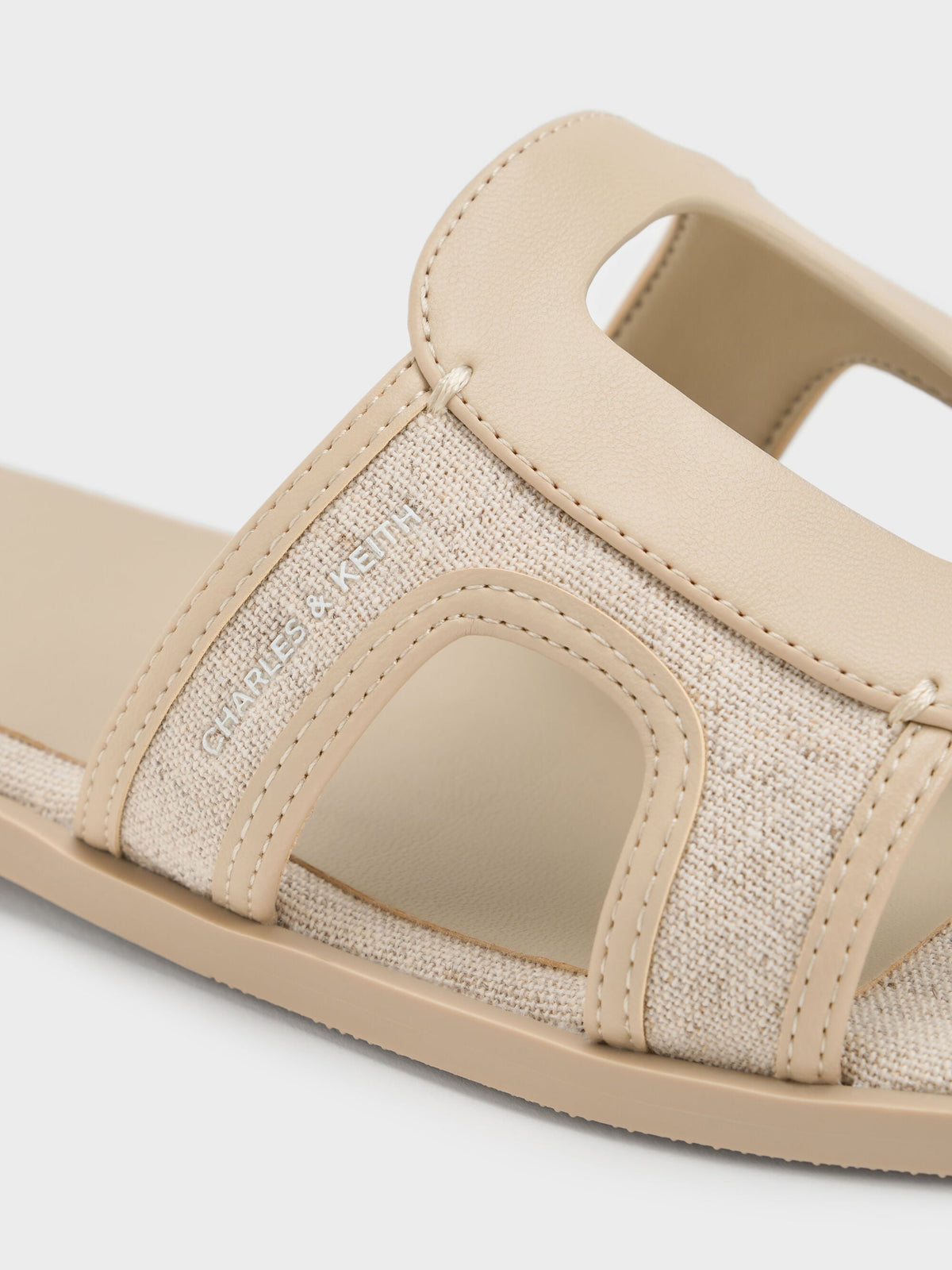 CHARLES & KEITH Smart Buy | Easley Linen Cut-Out Slide Sandals - Taupe