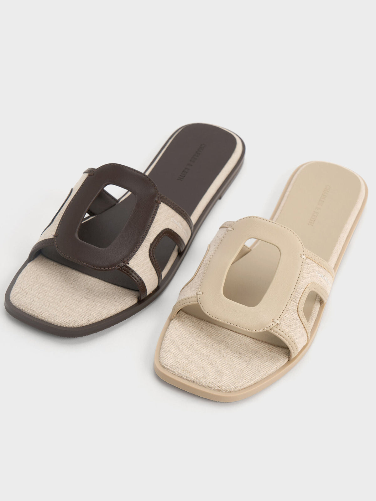 CHARLES & KEITH Smart Buy | Easley Linen Cut-Out Slide Sandals - Taupe
