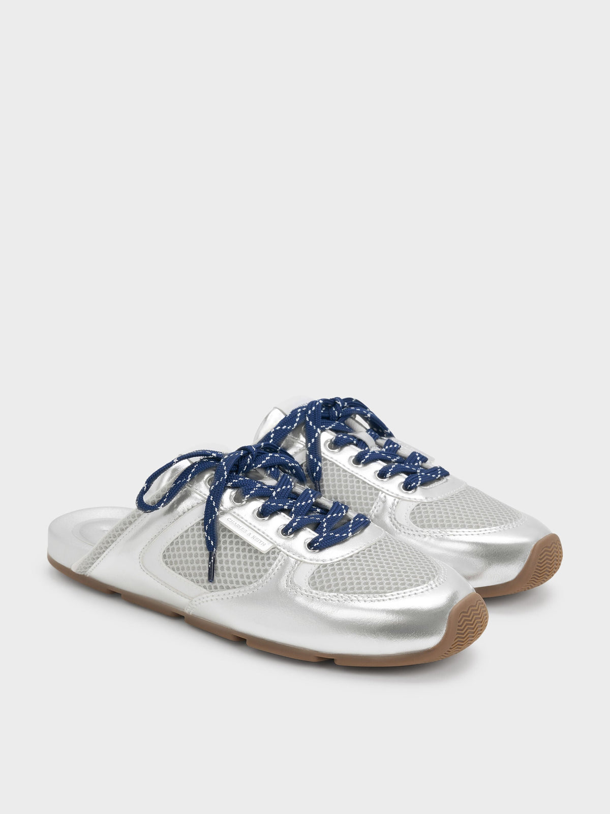 CHARLES & KEITH Premium | Metallic Mesh Lace-Up Sneaker Mules - Silver
