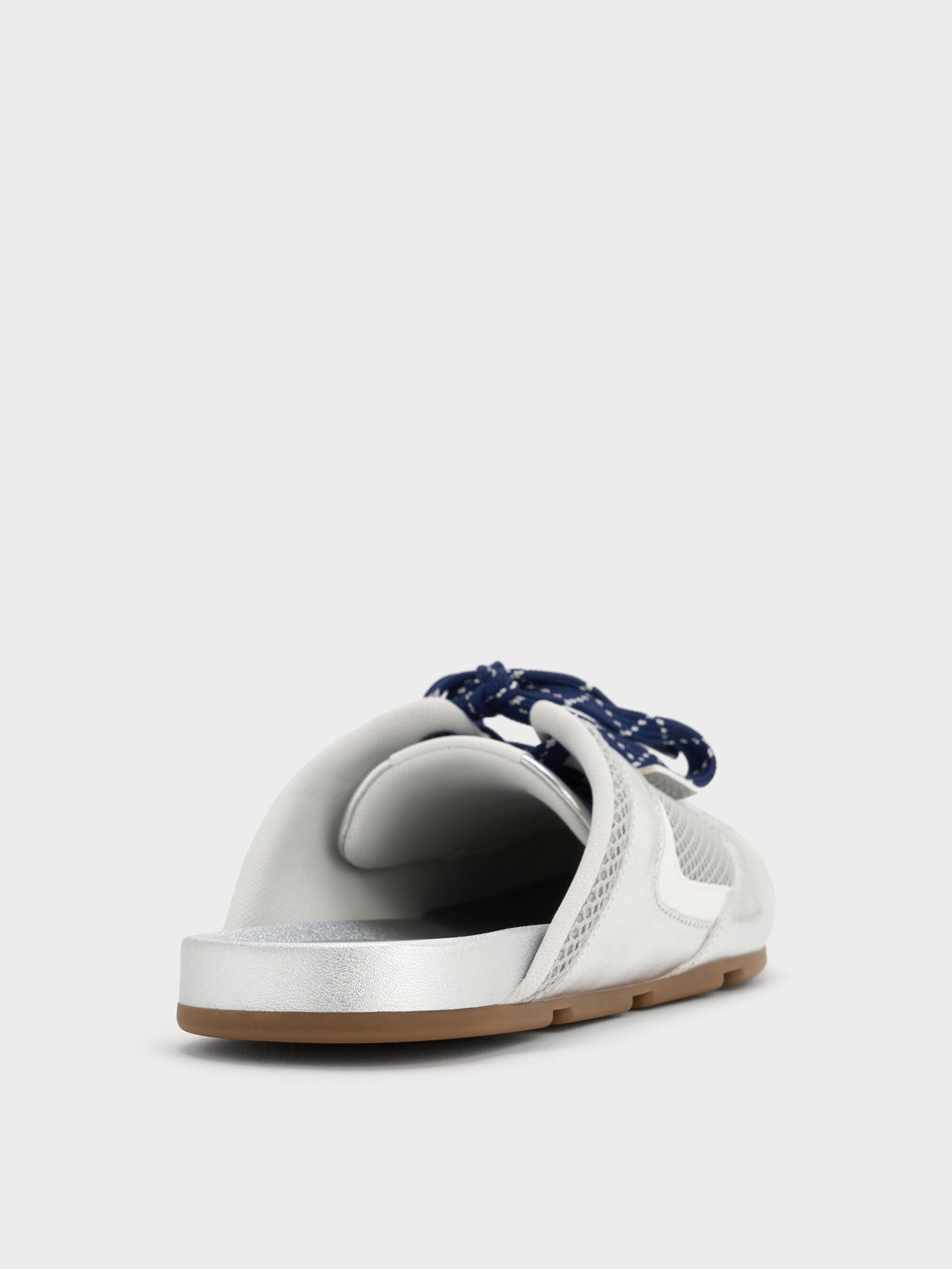 CHARLES & KEITH Premium | Metallic Mesh Lace-Up Sneaker Mules - Silver