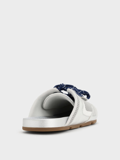 CHARLES & KEITH Premium | Metallic Mesh Lace-Up Sneaker Mules - Silver
