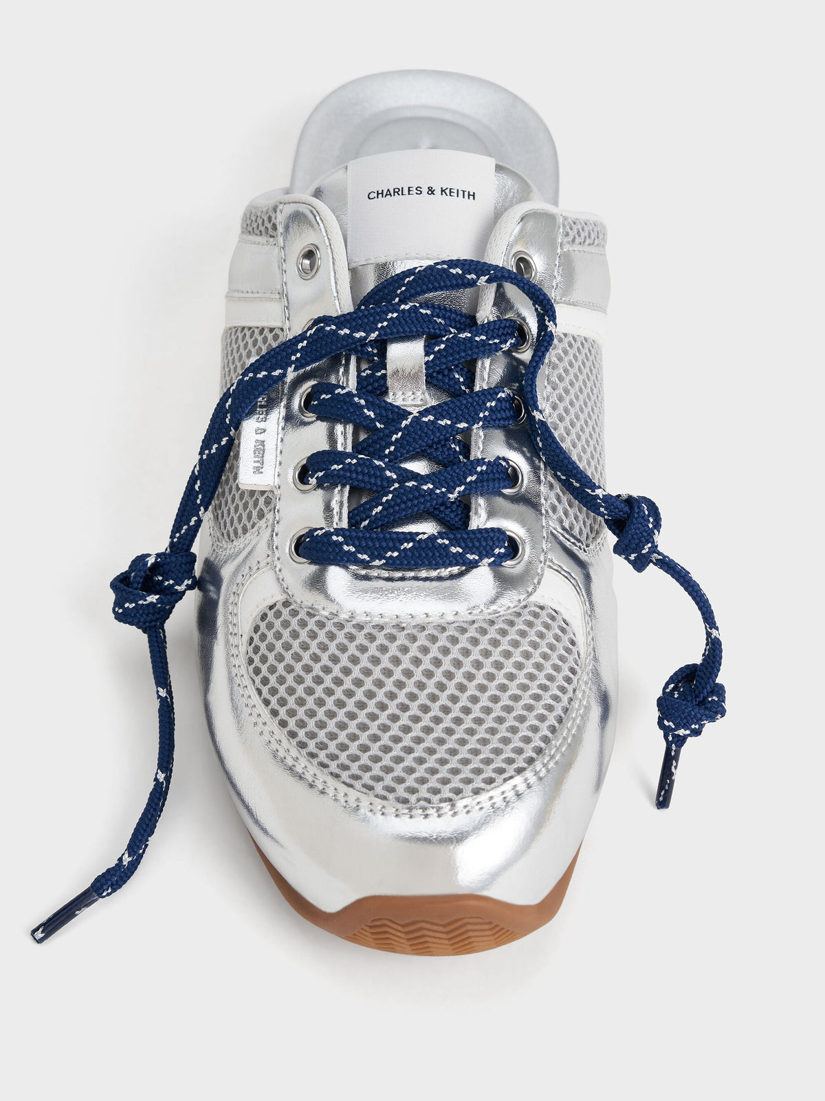 CHARLES & KEITH Premium | Metallic Mesh Lace-Up Sneaker Mules - Silver