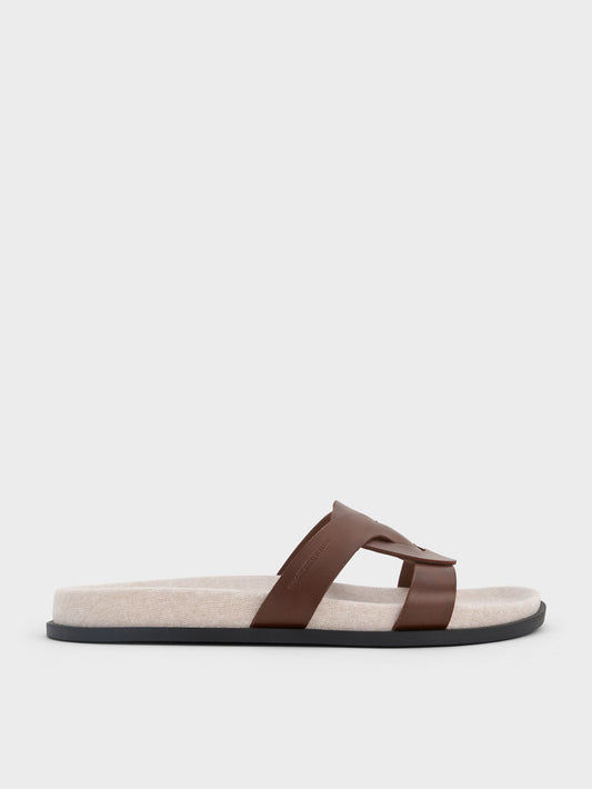 CHARLES & KEITH Trending | Fannie Linen Interwoven Slide Sandals - Dark Brown