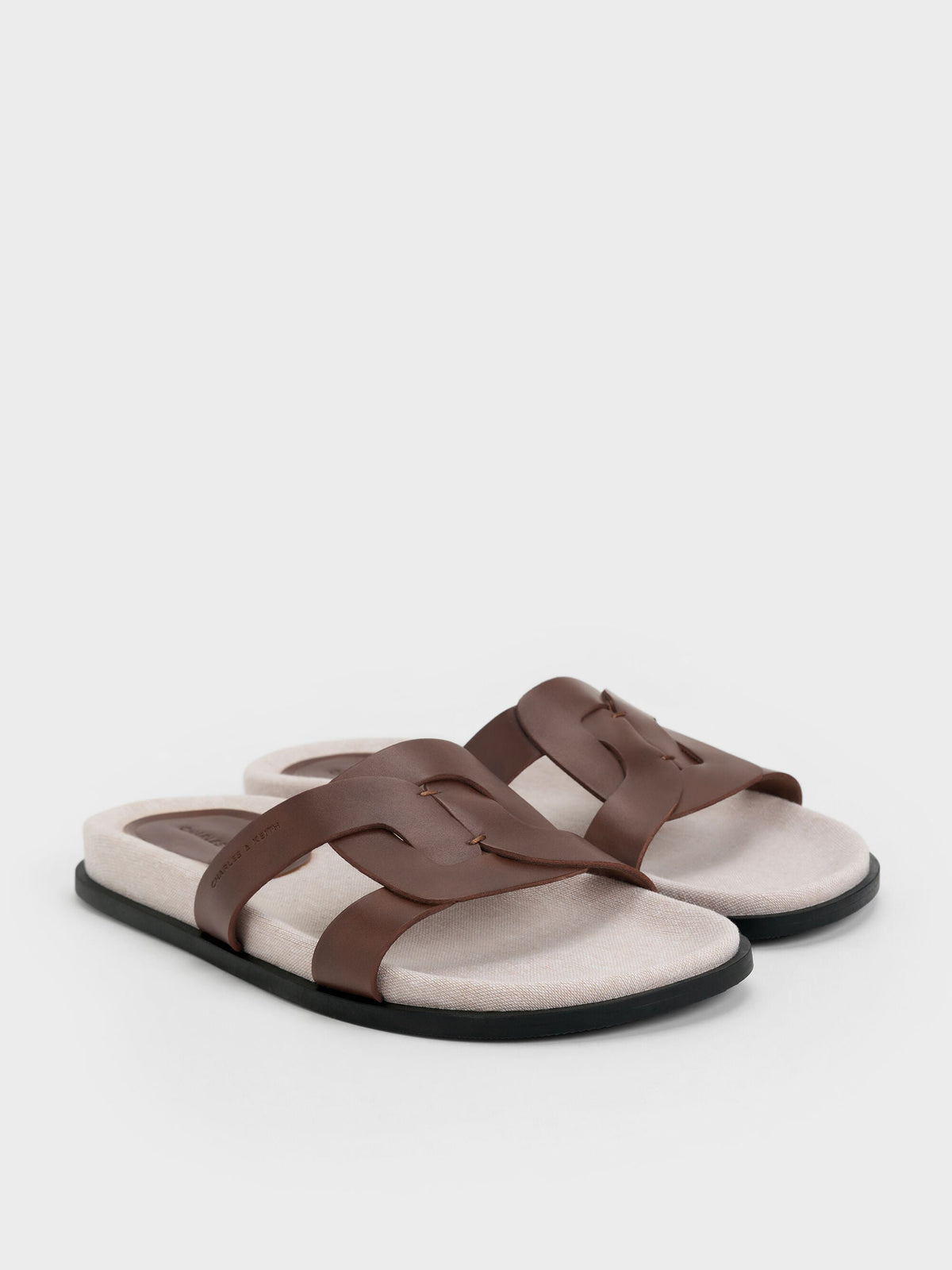 CHARLES & KEITH Trending | Fannie Linen Interwoven Slide Sandals - Dark Brown