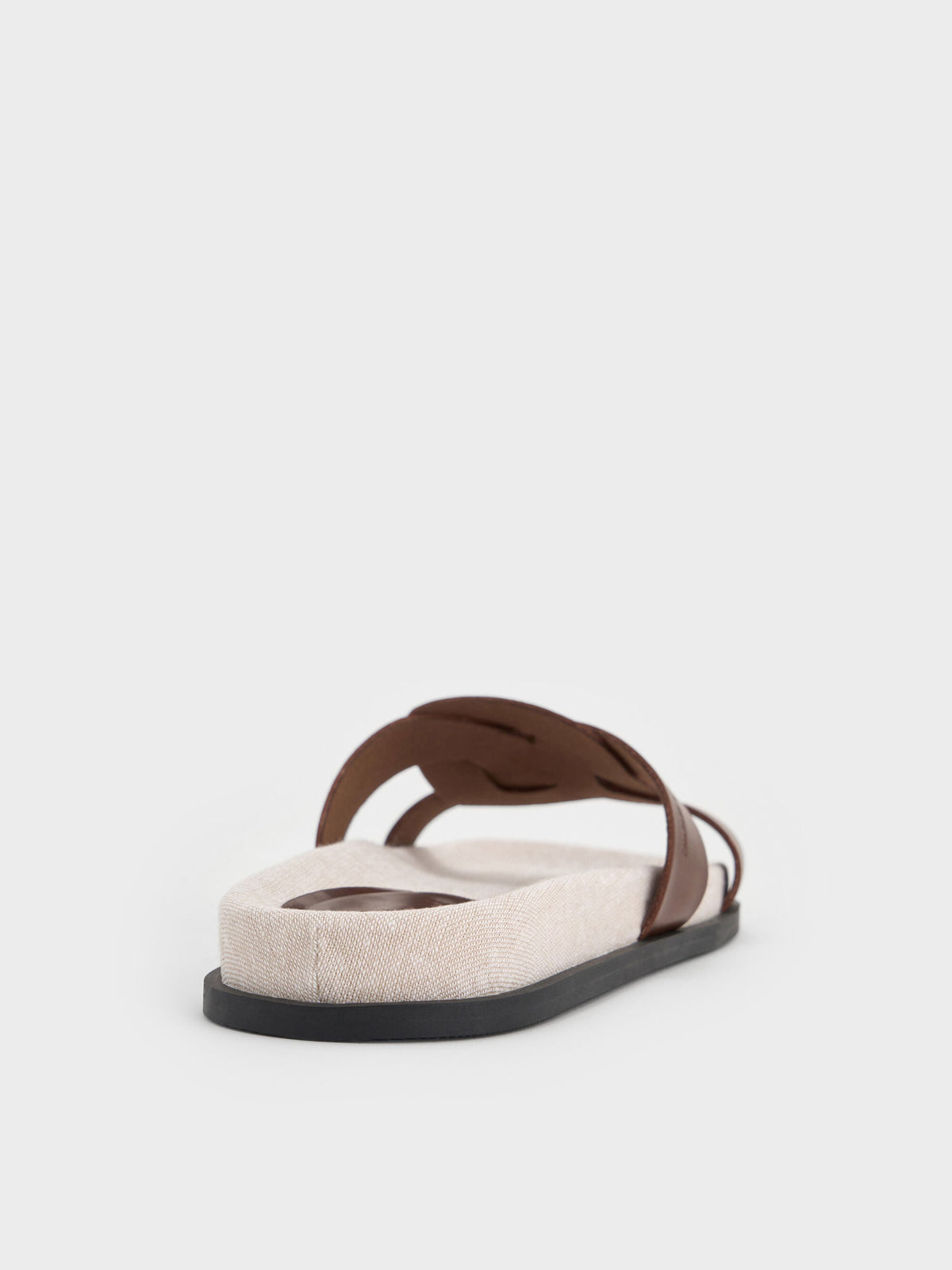 CHARLES & KEITH Trending | Fannie Linen Interwoven Slide Sandals - Dark Brown