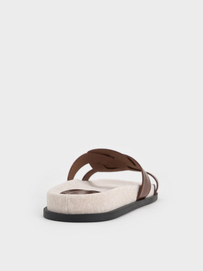 CHARLES & KEITH Trending | Fannie Linen Interwoven Slide Sandals - Dark Brown