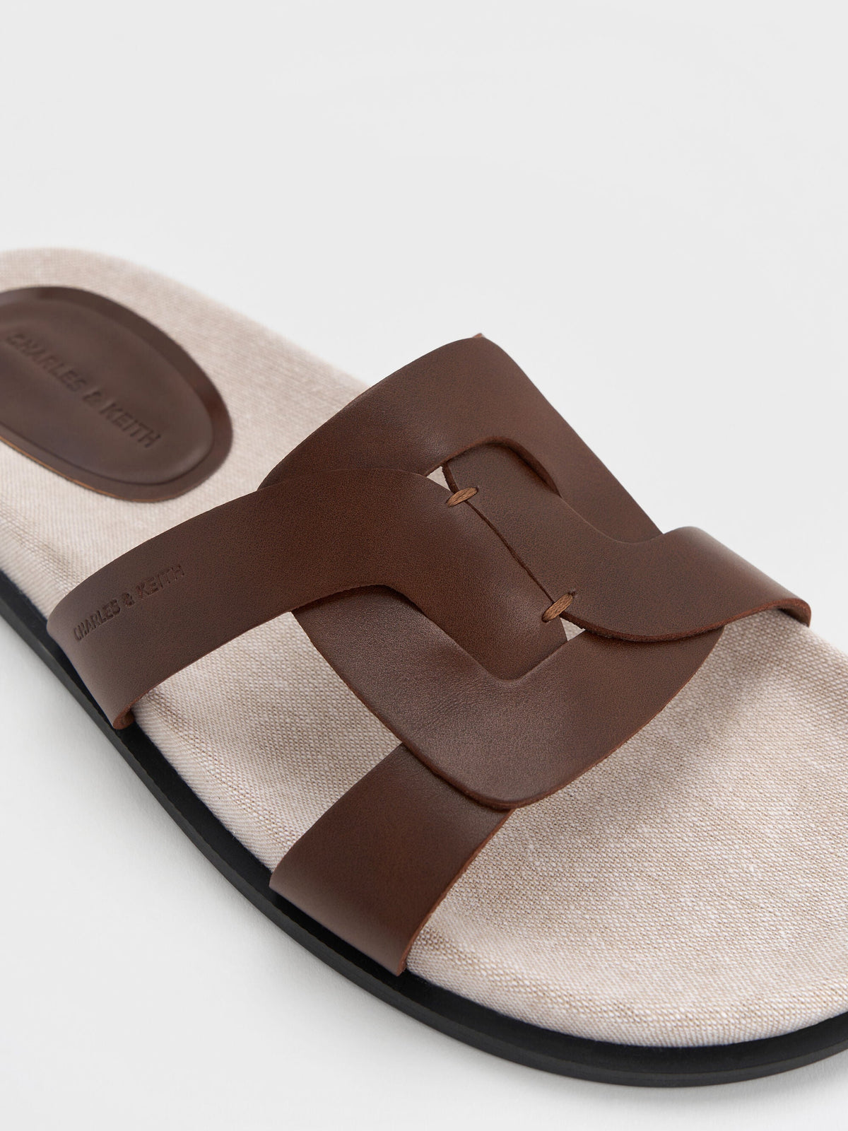 CHARLES & KEITH Trending | Fannie Linen Interwoven Slide Sandals - Dark Brown