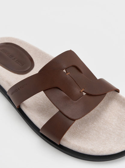 CHARLES & KEITH Trending | Fannie Linen Interwoven Slide Sandals - Dark Brown