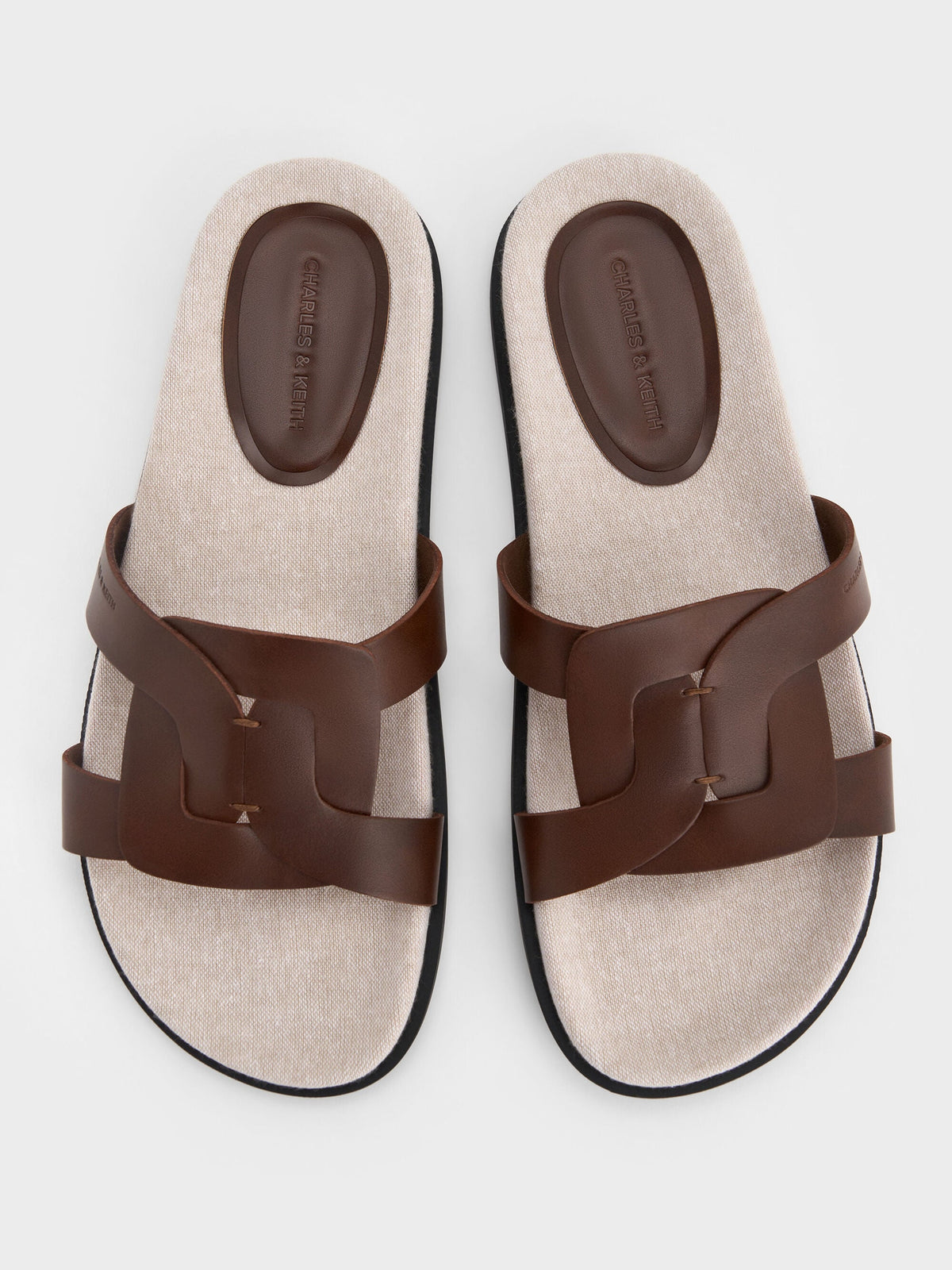 CHARLES & KEITH Trending | Fannie Linen Interwoven Slide Sandals - Dark Brown