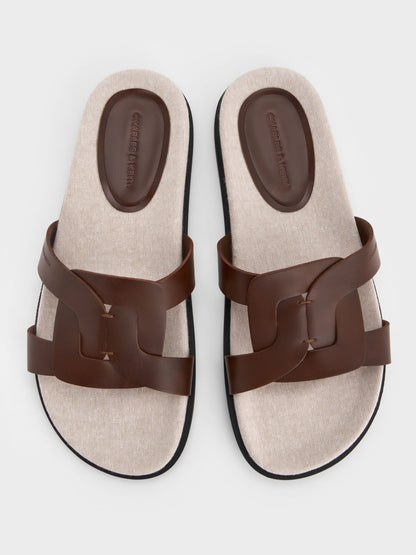 CHARLES & KEITH Trending | Fannie Linen Interwoven Slide Sandals - Dark Brown