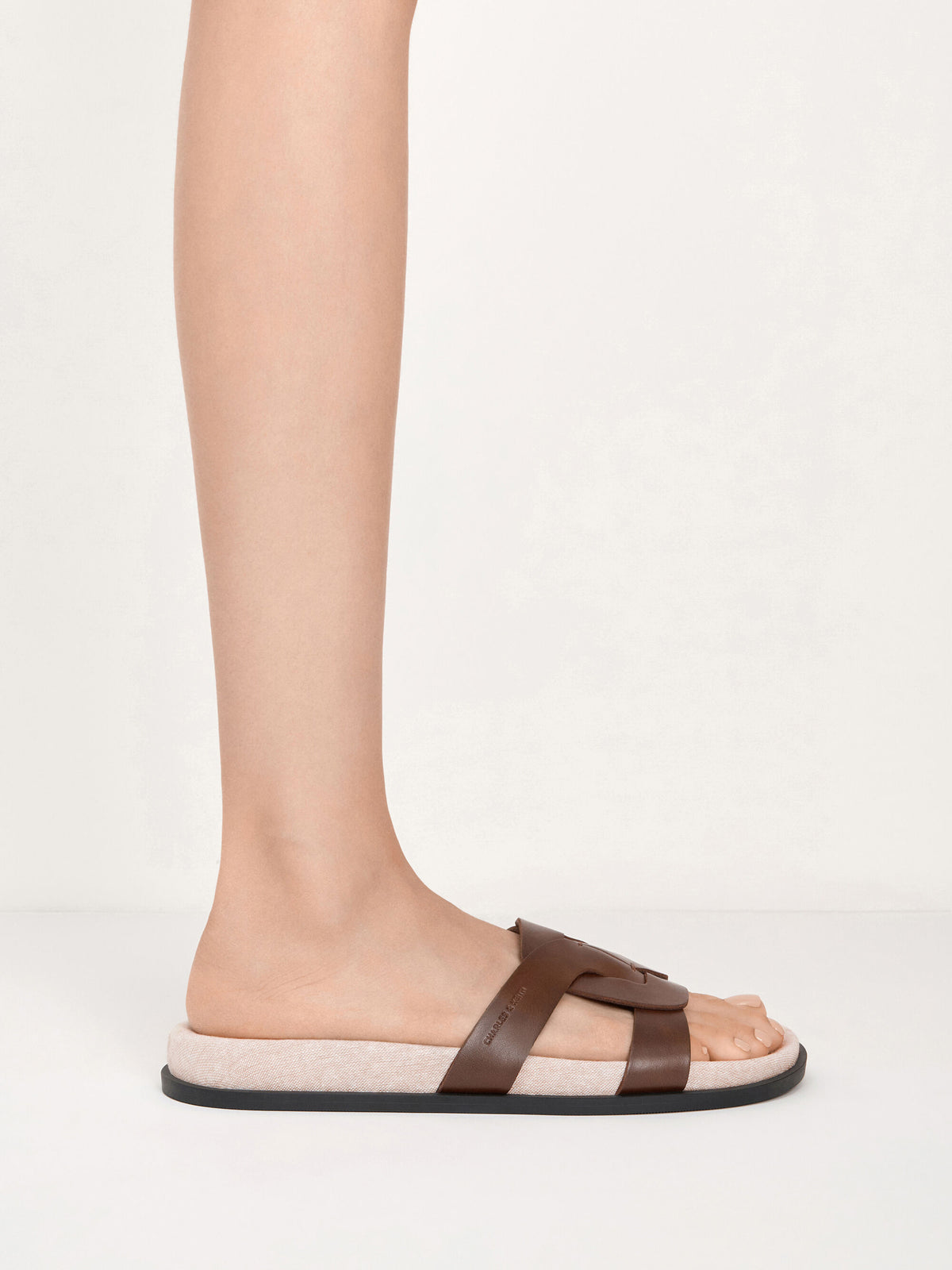 CHARLES & KEITH Trending | Fannie Linen Interwoven Slide Sandals - Dark Brown