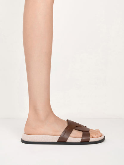 CHARLES & KEITH Trending | Fannie Linen Interwoven Slide Sandals - Dark Brown