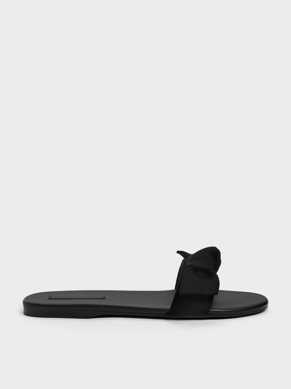 CHARLES & KEITH Featured | Anika Faux Suede Knot-Bow Slides - Black Textured